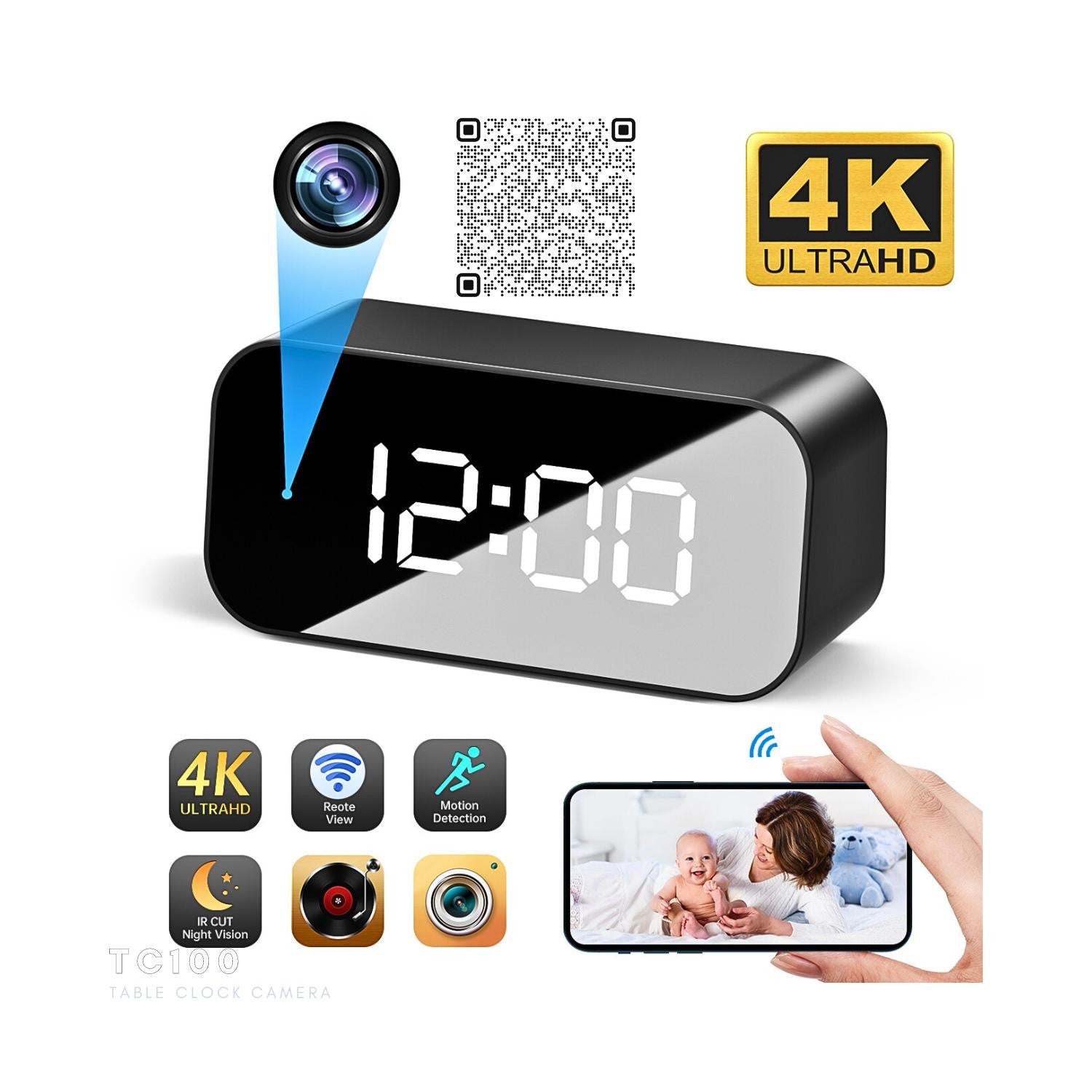 TC100 4K Big Display Table Clock Spy Hidden WiFi Video Camera Recorder TC100 4K Big Display Table Clock Spy Hidden WiFi Video Camera Recorder